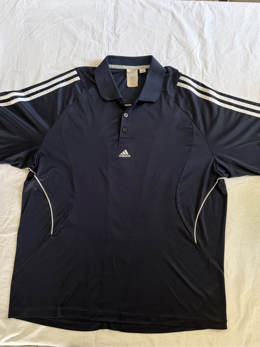 Adidas Navy Polo Clima365 with White Three-Stripe Shoulder Accents